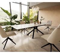 Table à manger Edge 200-300x100 céramique Calacatta Luxe blanc-doré-gris cadre croisé rectangulaire noir extensible