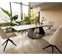 Table à manger Edge 200-300x100 céramique Calacatta Luxe blanc-doré-gris cadre en W noir extensible