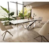 Table à manger Edge 200-300x100 céramique Calacatta Luxe blanc-doré-gris Spider acier plat acier inoxydable extensible