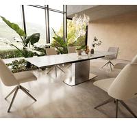Table à manger Edge 200-300x100 céramique Calacatta Luxe blanc-doré-gris Wave acier inoxydable extensible
