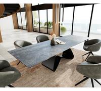 Table à manger Edge 200-300x100 céramique Laminam®Nero Greco gris cadre en W noir extensible