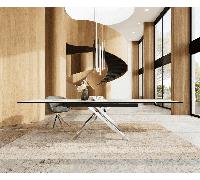 Table à manger Edge 200-300x100 céramique Laminam®Statuarietto blanc cadre croisé rectangulaire acier inoxydable extensible