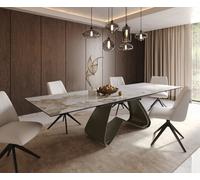 Table à manger Edge 200-300x100 Céramique Minas Melange Blanc-Beige cadre en W Effet Titane Extensible