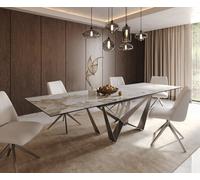 Table à manger Edge 200-300x100 céramique Minas mélange blanc-beige Spider acier plat acier inoxydable extensible