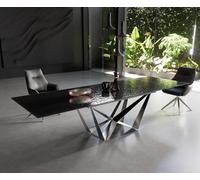 Table à manger Edge 200-300x100 verre fondu noir fumé relief en 3D Spider acier plat acier inoxydable extensible