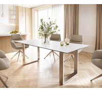 Table-à-manger Edge 200x100 céramique Laminam® statuarietto blanc inox étroit