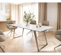 Table-à-manger Edge 200x100 céramique Laminam® statuarietto blanc inox incliné