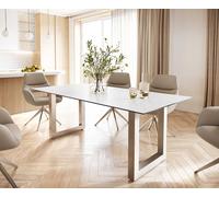 Table-à-manger Edge 200x100 céramique Laminam® statuarietto blanc inox large