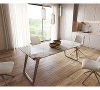 Table à manger Edge 200x100 céramique Minas mélange blanc-beige acier inoxydable incliné