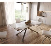 Table à manger Edge 200x100 céramique Minas mélange blanc-beige cadre croisé rectangulaire acier inoxydable