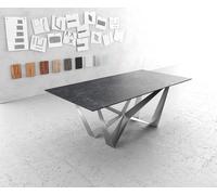 Table-à-manger Edge 200x100cm Laminam® céramique gris pieds milieu acier plat argent