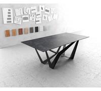 Table-à-manger Edge 200x100cm Laminam® céramique gris pieds milieu acier plat noir