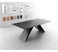 Table-à-manger Edge 200x100cm Laminam® céramique marron V-pieds milieu noir