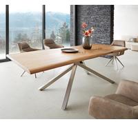 Table à manger Edge 240x100 acacia nature cadre croisé rectangle acier inoxydable Live-Edge