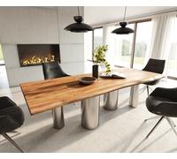 Table à manger Edge 240x100 Acacia Nature Pilier Acier inoxydable brossé Live-Edge