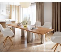 Table à manger Edge 300x100 Acacia Nature Pilier Acier inoxydable brossé Live-Edge