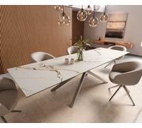 Table à manger Edge 300x100 céramique Calacatta Luxe blanc-doré-gris cadre croisé rectangulaire acier inoxydable