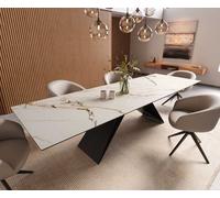 Table à manger Edge 300x100 céramique Calacatta Luxe blanc-doré-gris cadre en V acier plat noir