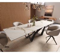 Table à manger Edge 300x100 céramique Calacatta Luxe blanc-doré-gris Spider acier plat noir