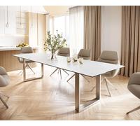 Table-à-manger Edge 300x100 céramique Laminam® statuarietto blanc inox étroit