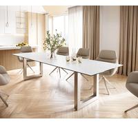Table-à-manger Edge 300x100 céramique Laminam® statuarietto blanc inox large