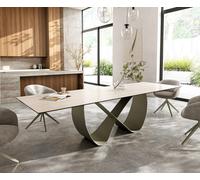 Table à manger Edge 300x100 céramique Laminam® Travertino Bianco crème-blanc Infinity métal effet finition titanee