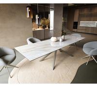 Table à manger Edge 300x100 cm céramique Onyx Pearl piètement croisé rectangulaire finition effet titane