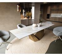 Table à manger Edge 300x100 cm céramique Onyx Pearl Prisma métal doré