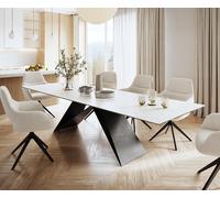 Table-à-manger Edge 300x100cm Laminam® céramique blanc V-pieds milieu noir
