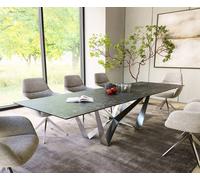 Table-à-manger Edge 300x100cm Laminam® céramique gris pieds milieu acier plat argent