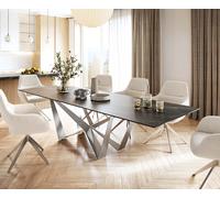 Table-à-manger Edge 300x100cm Laminam® céramique marron pieds milieu acier plat argent