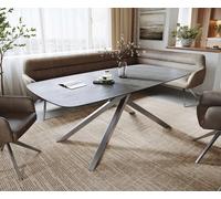 Table à manger Edge bateau 200x100 cm céramique béton gris piètement croisé rectangulaire inox