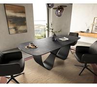 Table à manger Edge Boot 180-220x100 cm Céramique Laminam® Nero Greco Anthracite Infinity Métal Noir extensible