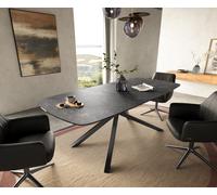 Table à manger Edge Boot 180-220x100 cm Céramique Laminam® Nero Greco Anthracite piètement en croix Rectangle Acier inoxydable Graphite extensible