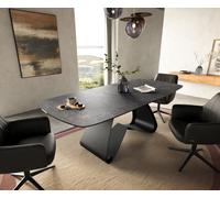 Table à manger Edge Boot 180-220x100 cm Céramique Laminam® Nero Greco Anthracite piètement en W Noir extensible