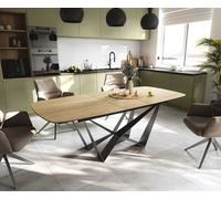 Table à manger Edge Boot 180-220x100 cm Céramique Laminam® Sabbia Eichefarbig Spider Flachstahl Acier inoxydable Graphite extensible