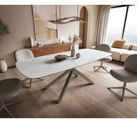 Table à manger Edge Boot 180-220x100 cm Céramique Laminam® Statuarietto Blanc piètement en croix Rectangle Finition effet Titan extensible