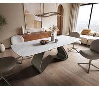 Table à manger Edge Boot 180-220x100 cm Céramique Laminam® Statuarietto Blanc piètement en W Finition effet Titan extensible