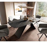 Table à manger Edge Boot 180-220x100 cm Laminam® Céramique Noir Desir Braun piètement en V Flachstahl Noir extensible