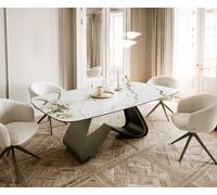 Table à manger Edge Boot 200x100 céramique Calacatta Luxe blanc-doré-gris cadre en W métal effet finition titanee