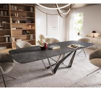 Table à manger Edge Boot 240-300x120 cm Céramique Laminam® Nero Greco Anthracite Spider Flachstahl Acier inoxydable extensible