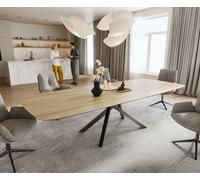 Table à manger Edge Boot 240-300x120 cm Céramique Laminam® Sabbia Eichefarbig piètement en croix Rectangle Acier inoxydable Graphite extensible