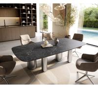 Table à manger Edge Boot 240x120 cm Céramique Laminam® Nero Greco Anthracite Pilier Acier inoxydable gebürstet