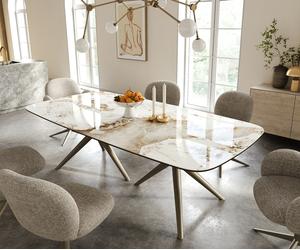 Table à manger Edge Boot 240x120 cm Céramique Minas Melange Blanc-Beige Estelar rond Métal Finition effet Titan