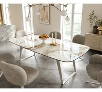 Table à manger Edge Boot 240x120 cm Céramique Minas Melange Blanc-Beige Métal Schräg Blanc