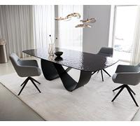 Table à manger Edge Boot 240x120 verre en relief noir fumé design 3D Infinity métal noir