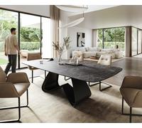 Table à manger Edge Boot 260x120 cm Céramique Laminam® Nero Greco Anthracite piètement en W Métal Noir