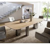 Table à manger Edge Boot 300x120 cm Céramique Laminam® Sabbia Eichefarbig Troa Acier inoxydable Graphite