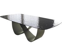 Table à Manger Edge Boot Verre en Relief Noir fumé Design 3D 240x120 | Infinity métal effet titane