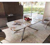 Table à manger Edge en forme de bateau 200x100 céramique Minas mélange blanc-beige cadre croisé rectangulaire acier inoxydable